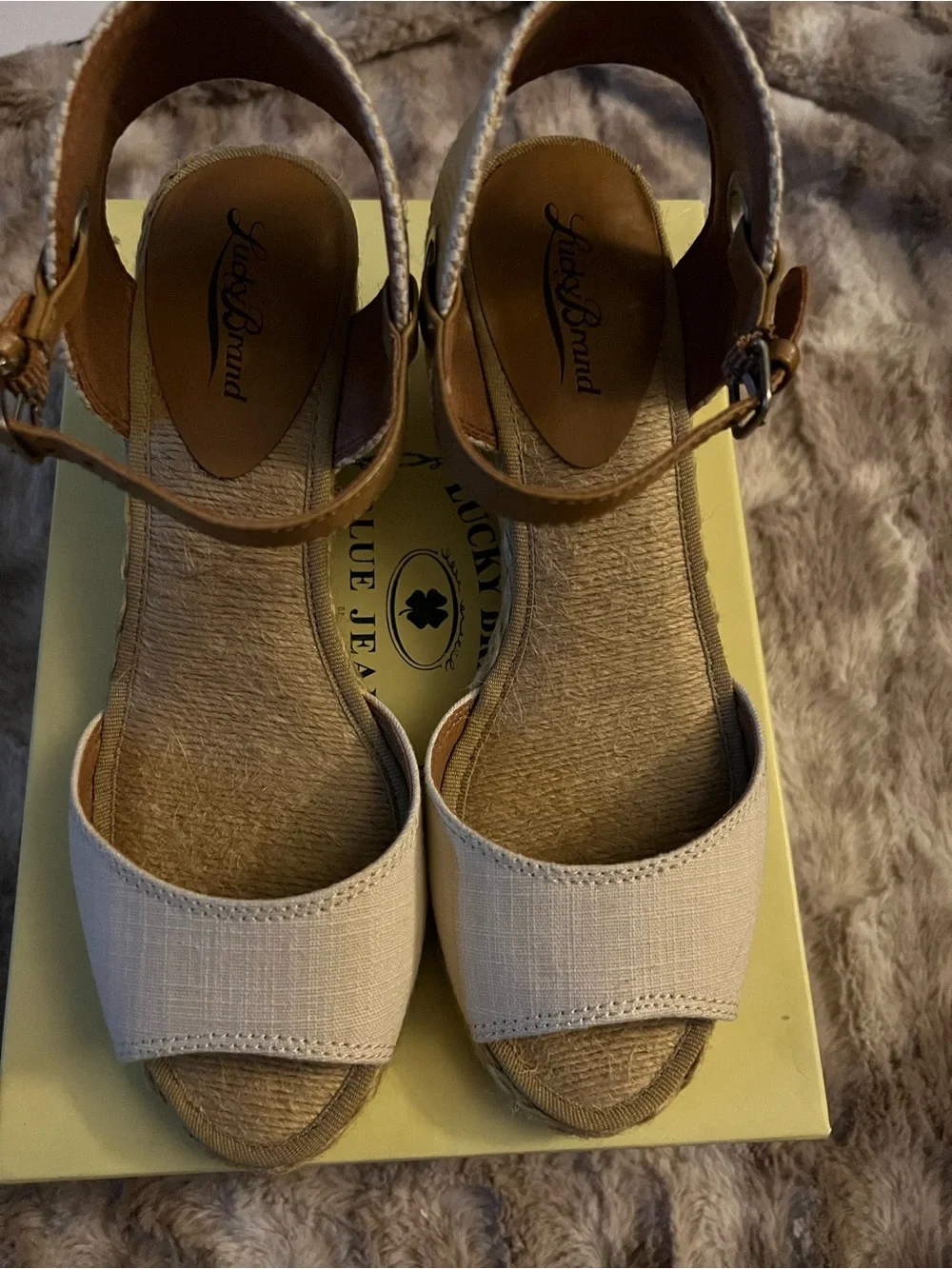Lucky Brand Women's Natural Wedge Sandals Ankle Strap Buckle Solid Size 7.5 M
